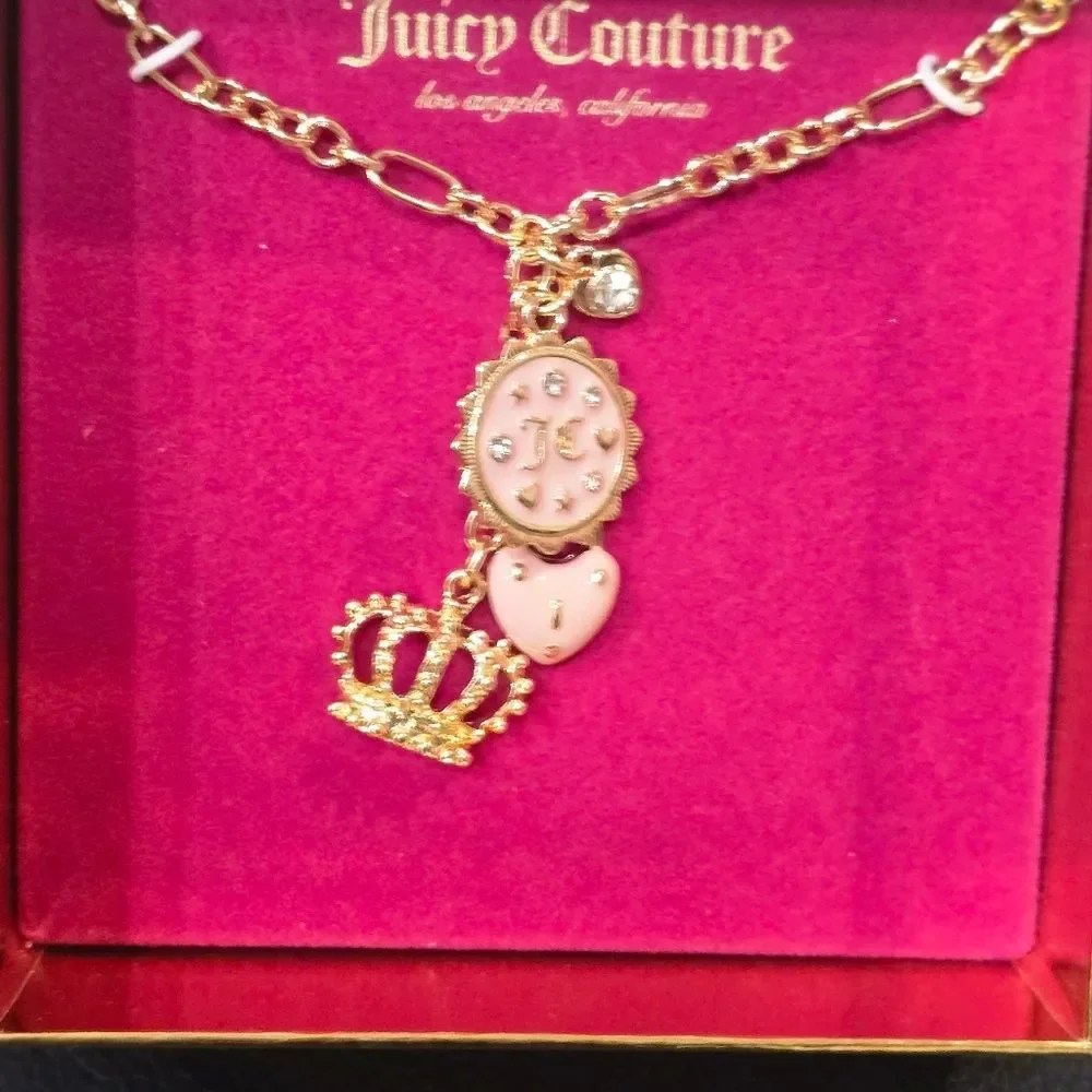Juicy‎ Couture Logo Crown & Heart Charm Necklace